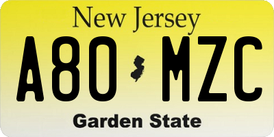 NJ license plate A80MZC