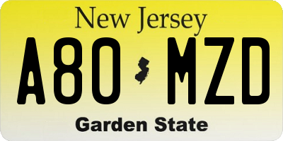NJ license plate A80MZD