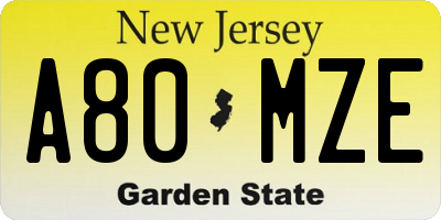 NJ license plate A80MZE