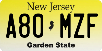 NJ license plate A80MZF