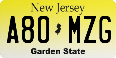 NJ license plate A80MZG