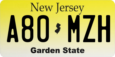 NJ license plate A80MZH