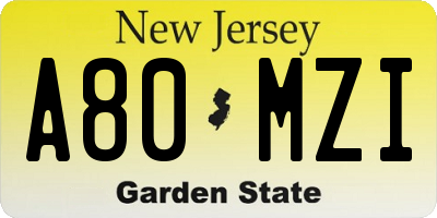 NJ license plate A80MZI