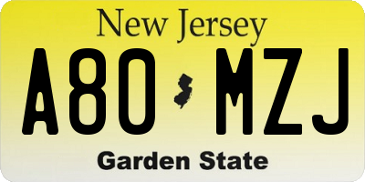 NJ license plate A80MZJ