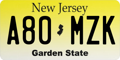 NJ license plate A80MZK