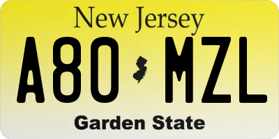 NJ license plate A80MZL