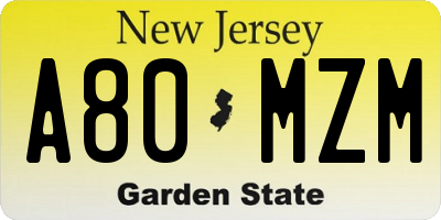 NJ license plate A80MZM