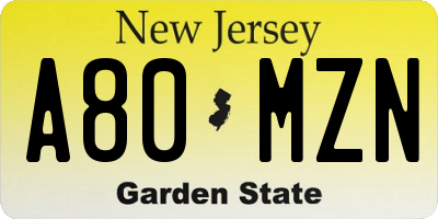 NJ license plate A80MZN