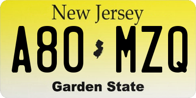 NJ license plate A80MZQ