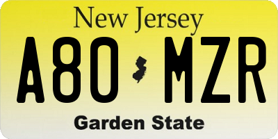 NJ license plate A80MZR