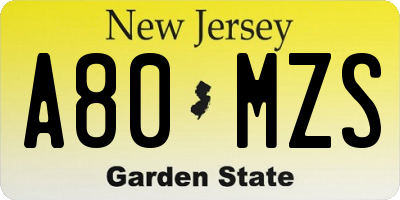 NJ license plate A80MZS