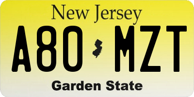 NJ license plate A80MZT