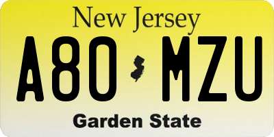 NJ license plate A80MZU