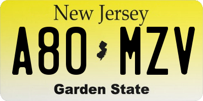 NJ license plate A80MZV