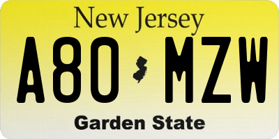 NJ license plate A80MZW