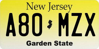 NJ license plate A80MZX