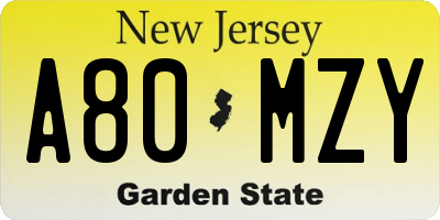 NJ license plate A80MZY