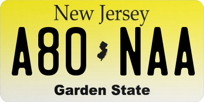 NJ license plate A80NAA