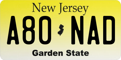 NJ license plate A80NAD
