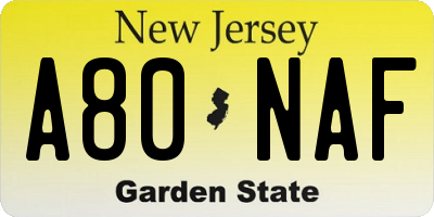 NJ license plate A80NAF