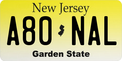 NJ license plate A80NAL