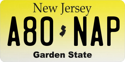 NJ license plate A80NAP