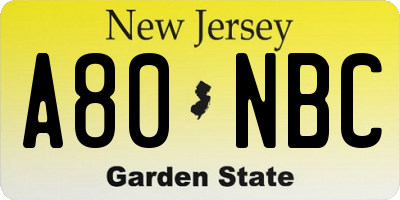 NJ license plate A80NBC