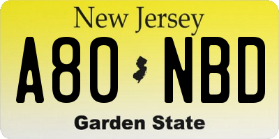 NJ license plate A80NBD