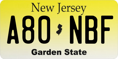 NJ license plate A80NBF