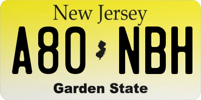 NJ license plate A80NBH