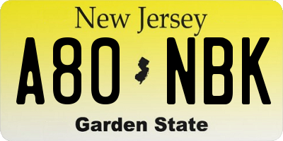 NJ license plate A80NBK