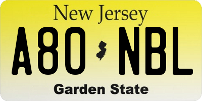 NJ license plate A80NBL