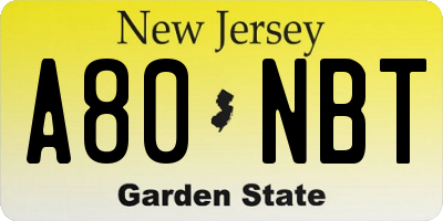 NJ license plate A80NBT
