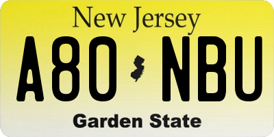 NJ license plate A80NBU