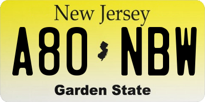 NJ license plate A80NBW