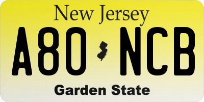 NJ license plate A80NCB
