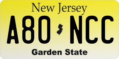 NJ license plate A80NCC