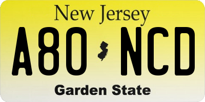 NJ license plate A80NCD