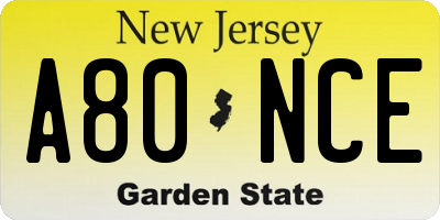 NJ license plate A80NCE