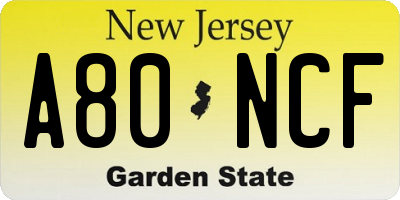 NJ license plate A80NCF