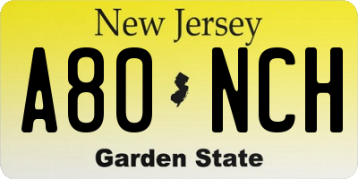 NJ license plate A80NCH
