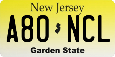 NJ license plate A80NCL