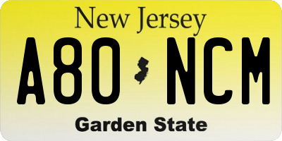 NJ license plate A80NCM