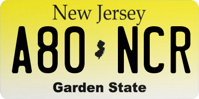 NJ license plate A80NCR