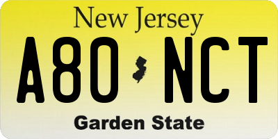 NJ license plate A80NCT