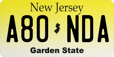 NJ license plate A80NDA