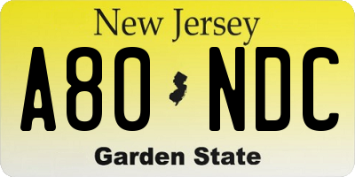 NJ license plate A80NDC