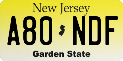 NJ license plate A80NDF