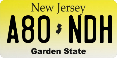 NJ license plate A80NDH