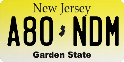 NJ license plate A80NDM